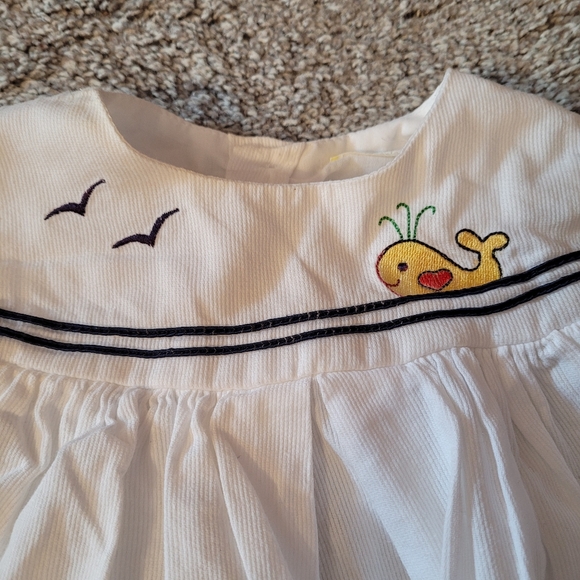 EUC 3-6M Dress and Jacket Set White and Blue Nautical Whale Sailor - Picture 5 of 9